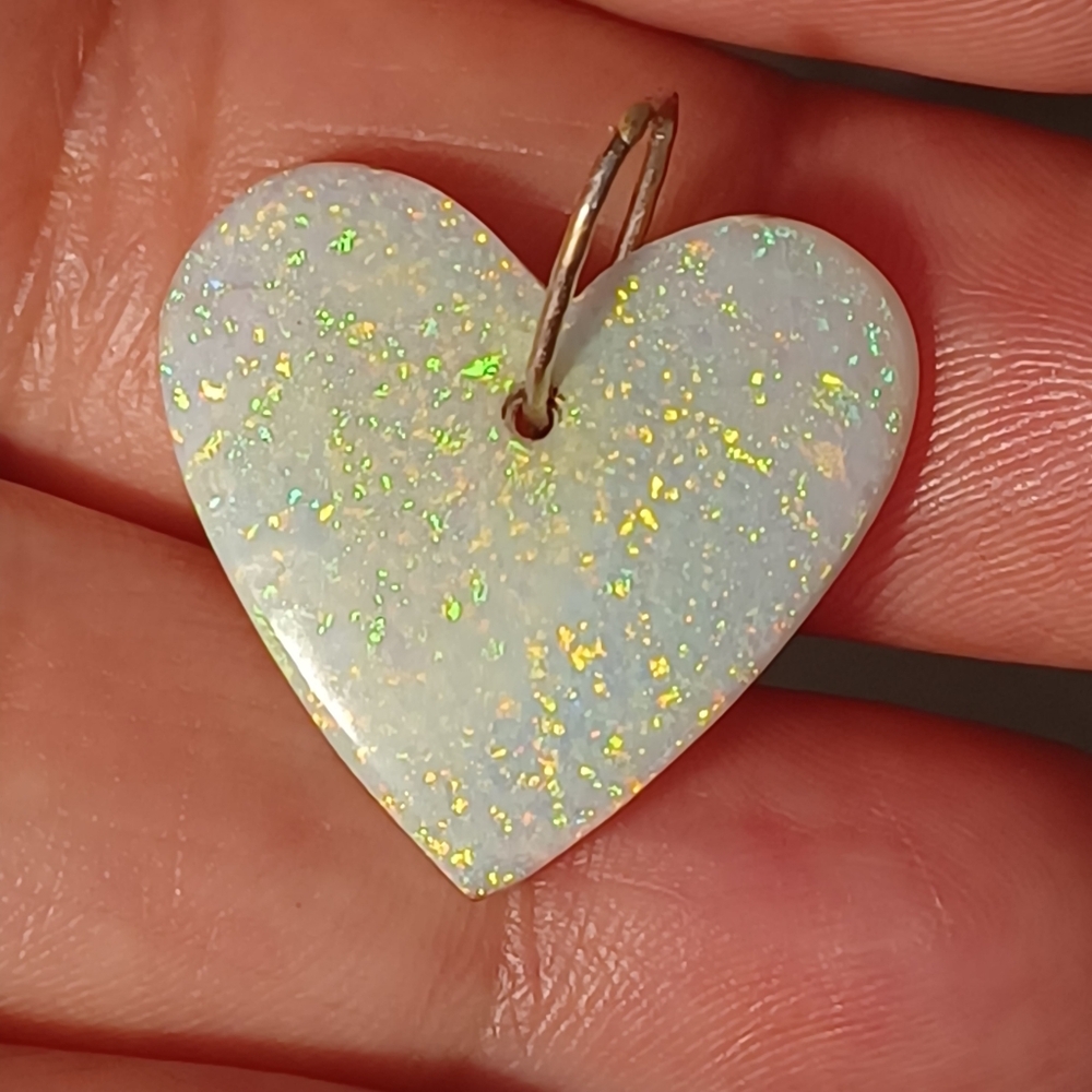 10k Opal  Doublet heart  Pendant